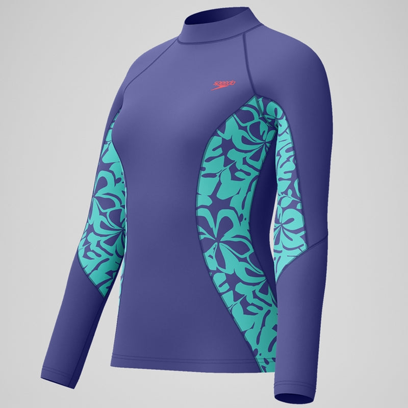Speedo - Women's Printed Long Sleeve Rash Top - Blue/Green