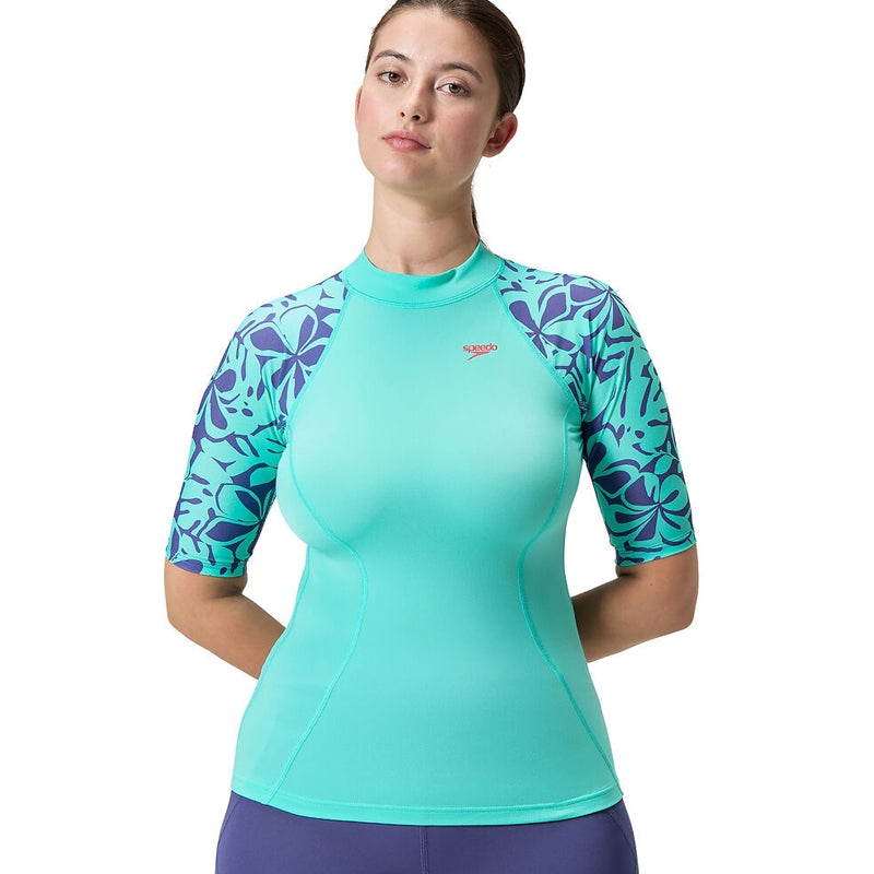 Speedo - Women's Printed Short Sleeve Rash Top - Turquoise