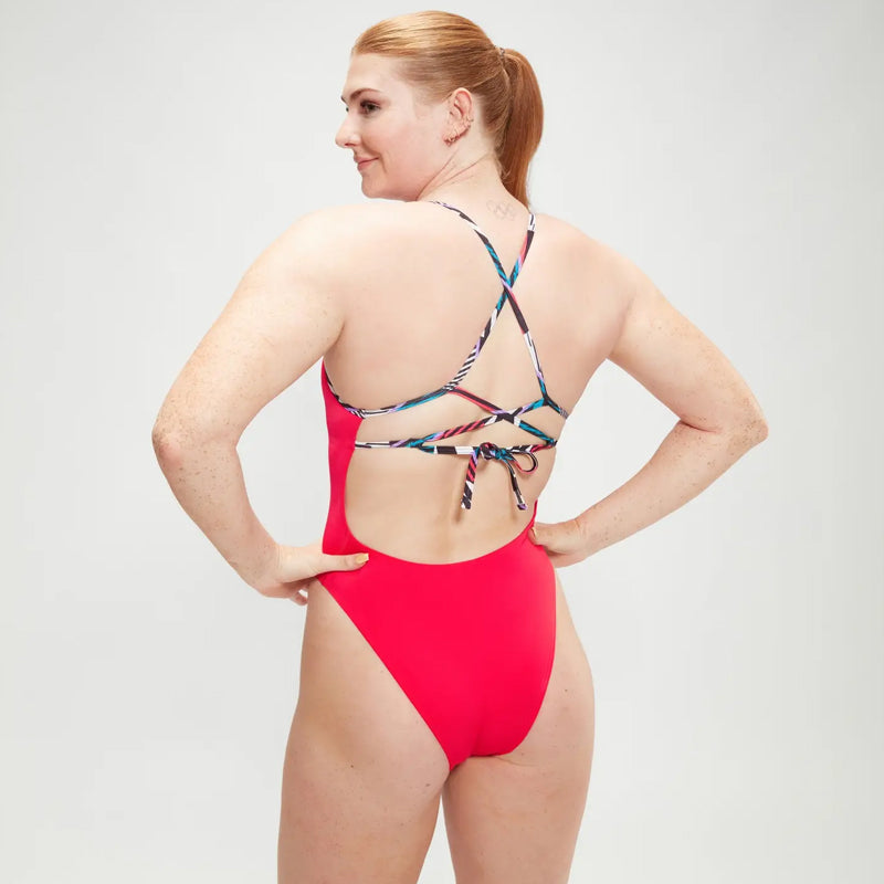 Speedo - Women's Solid Lattice Tie Back - Red/Blue