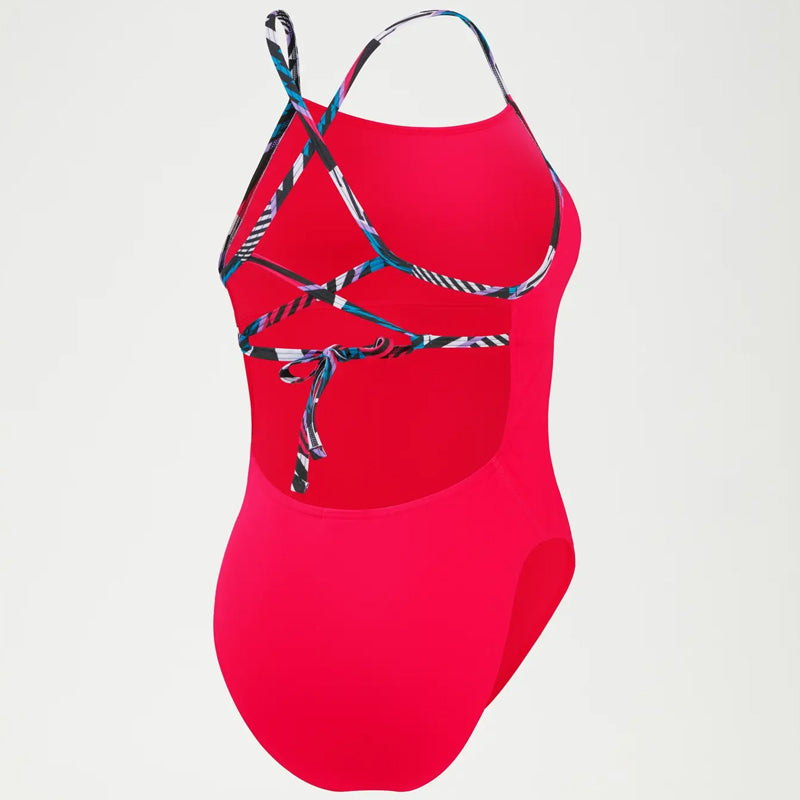 Speedo - Women's Solid Lattice Tie Back - Red/Blue