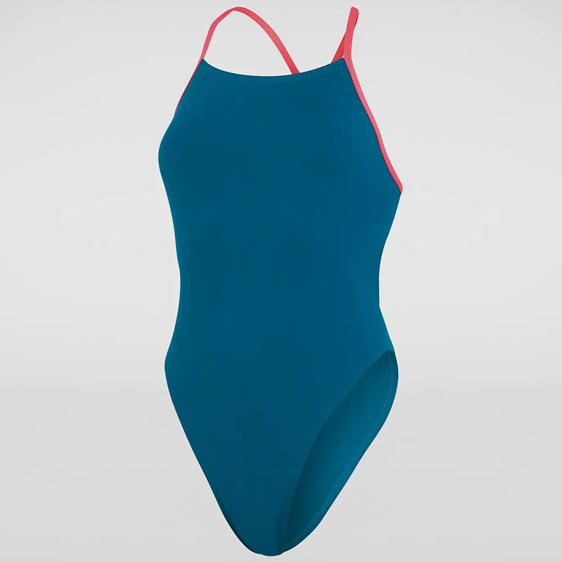 Speedo - Women's Solid Tie-Back Swimsuit - Blue/Red