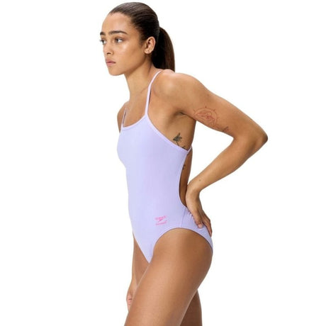 Speedo - Women's Solid V-Back 2.0 Swimsuit - Bright Lavender