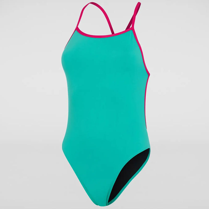 Speedo - Women's Solid VBack Swimsuit - Blue/Pink