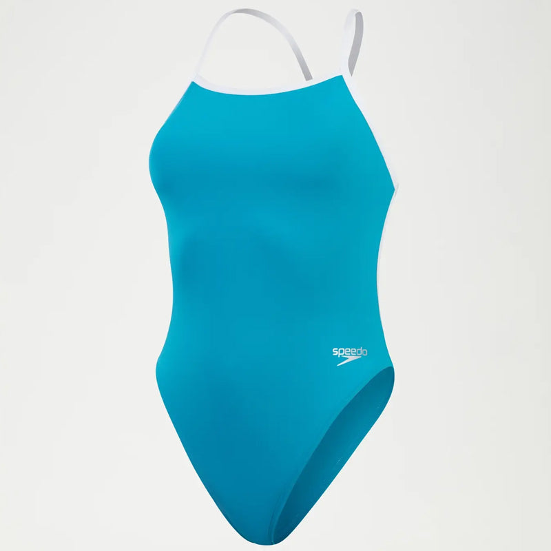 Speedo - Women's Solid VBack Swimsuit - Blue/White