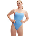 Speedo - Women's Solid VBack Swimsuit - Curious Blue/Disco Peach