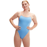 Speedo - Women's Solid VBack Swimsuit - Curious Blue/Disco Peach