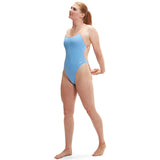Speedo - Women's Solid VBack Swimsuit - Curious Blue/Disco Peach
