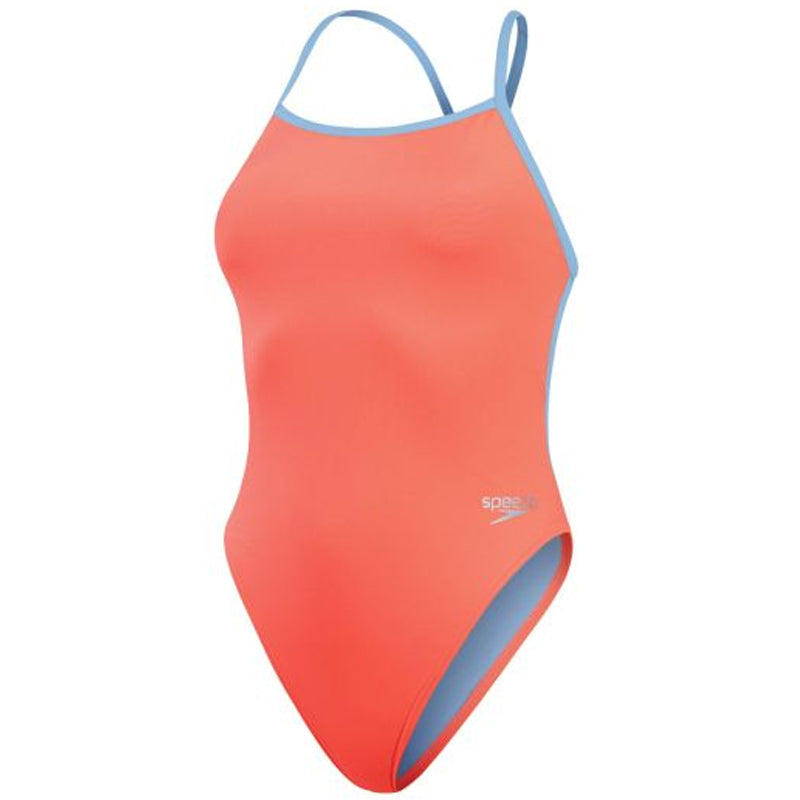 Speedo - Women's Solid VBack Swimsuit - Disco Peach/Curious Blue