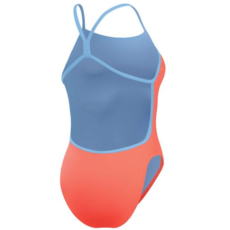 Speedo - Women's Solid VBack Swimsuit - Disco Peach/Curious Blue