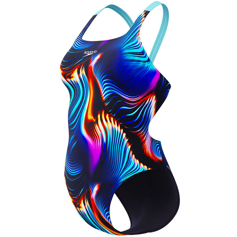 Speedo - Women's Sublimation AllOver Digital Leaderback Swimsuit - Lava Blur/Black