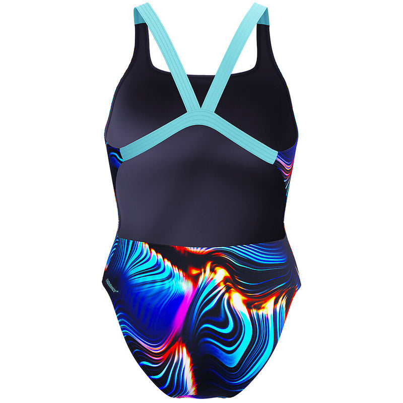 Speedo - Women's Sublimation AllOver Digital Leaderback Swimsuit - Lava Blur/Black