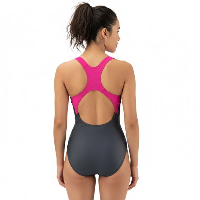 Speedo - Women's V-Neck Placement Medalist Swimsuit - Black/Pink