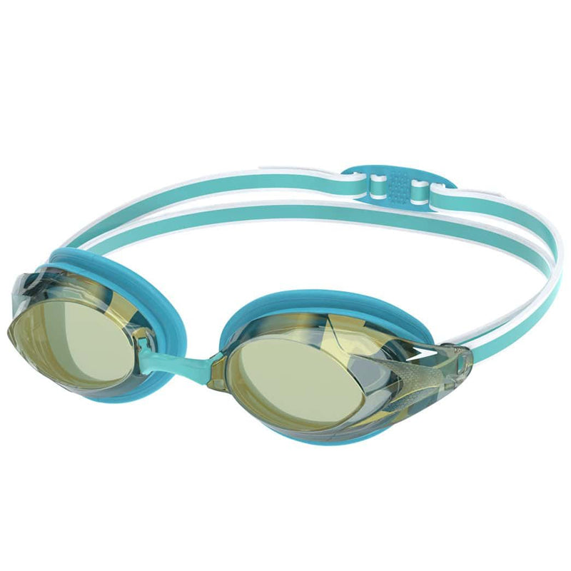 Speedo - Women's Vanquisher 3.0 Mirrored Goggle - Button/Celeste/Gold
