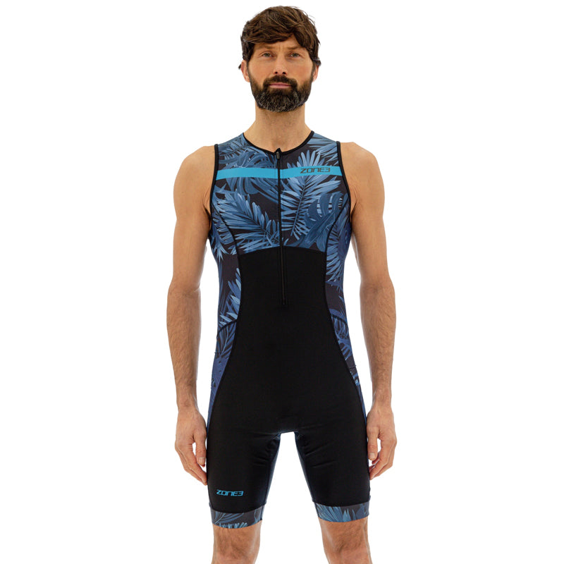 Zone3 - Men's Activate+ Tropical Palm Sleeveless Trisuit - Navy/Blue