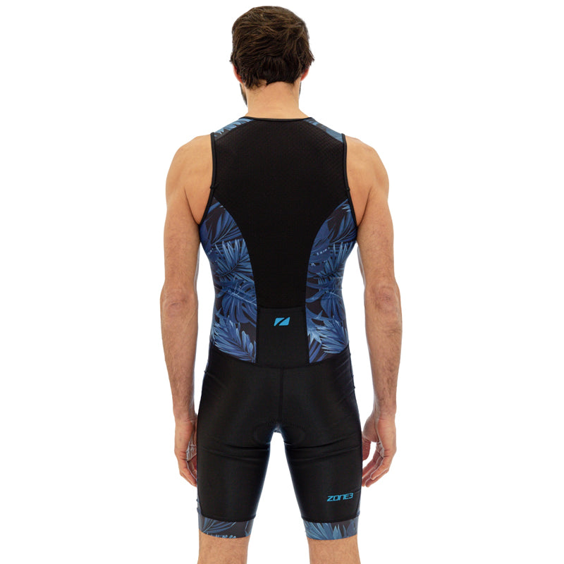 Zone3 - Men's Activate+ Tropical Palm Sleeveless Trisuit - Navy/Blue