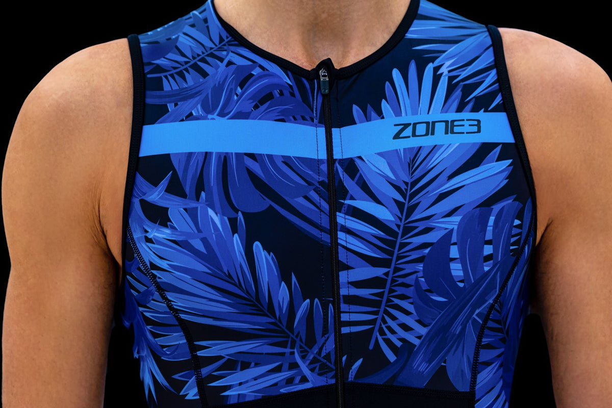 Zone3 - Men's Activate+ Tropical Palm Sleeveless Trisuit - Navy/Blue