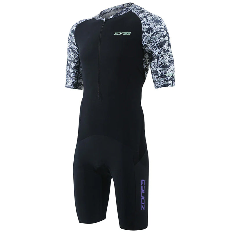 Zone3 - Men's Lava Long Distance Short Sleeve Aero Trisuit - White/Gravel