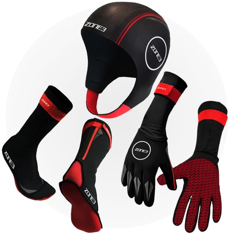 Zone3 - Neoprene Swim Black/Red Hat-Gloves-Socks Bundle