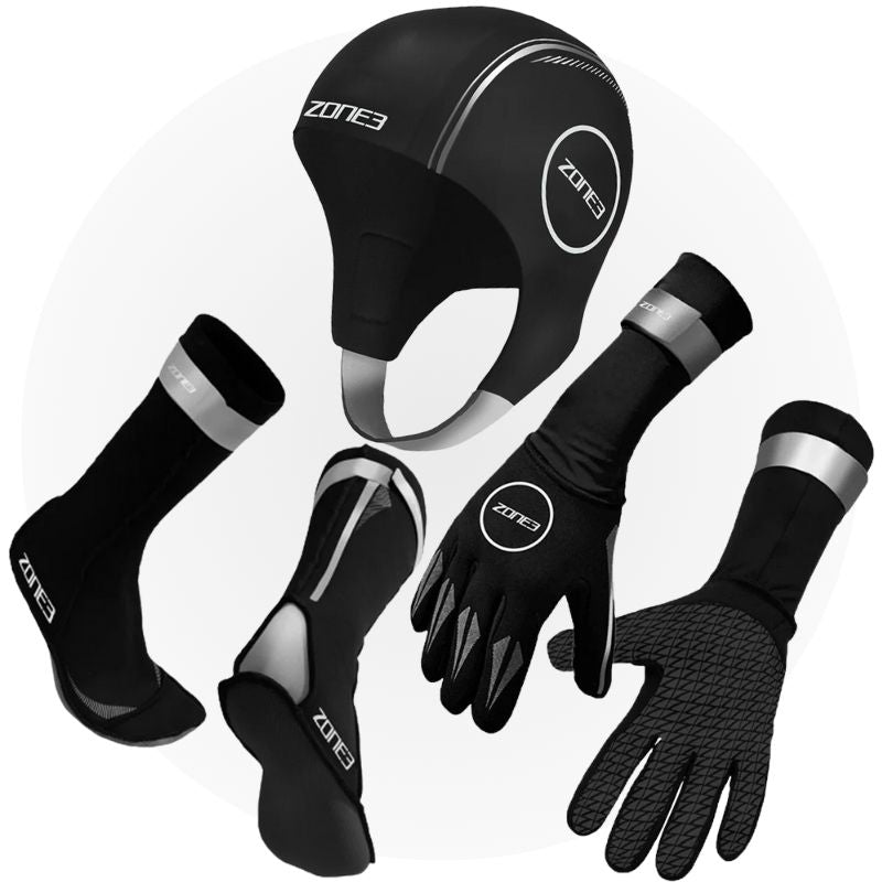 Zone3 - Neoprene Swim Black/Silver Hat-Gloves-Socks Bundle