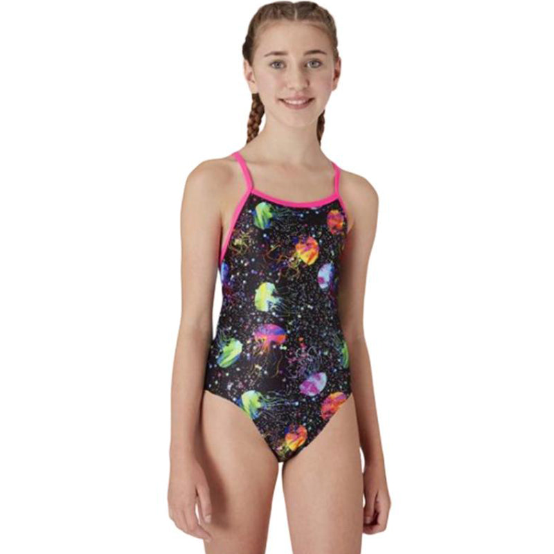 Maru - Comb Jellies Ecotech Sparkle Fly Back Girls Swimsuit - Black/Multi