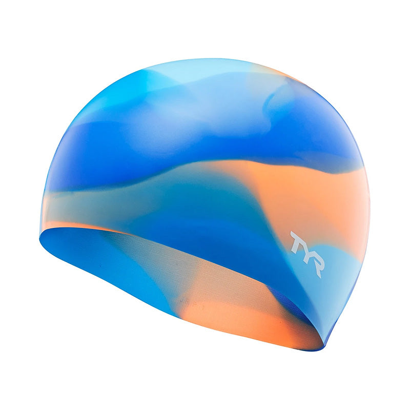 TYR - Tie Dye Silicone Junior Swim Cap - Blue/Orange