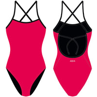 AQUA - Neon Cherry Solids Women Tie Back One Piece