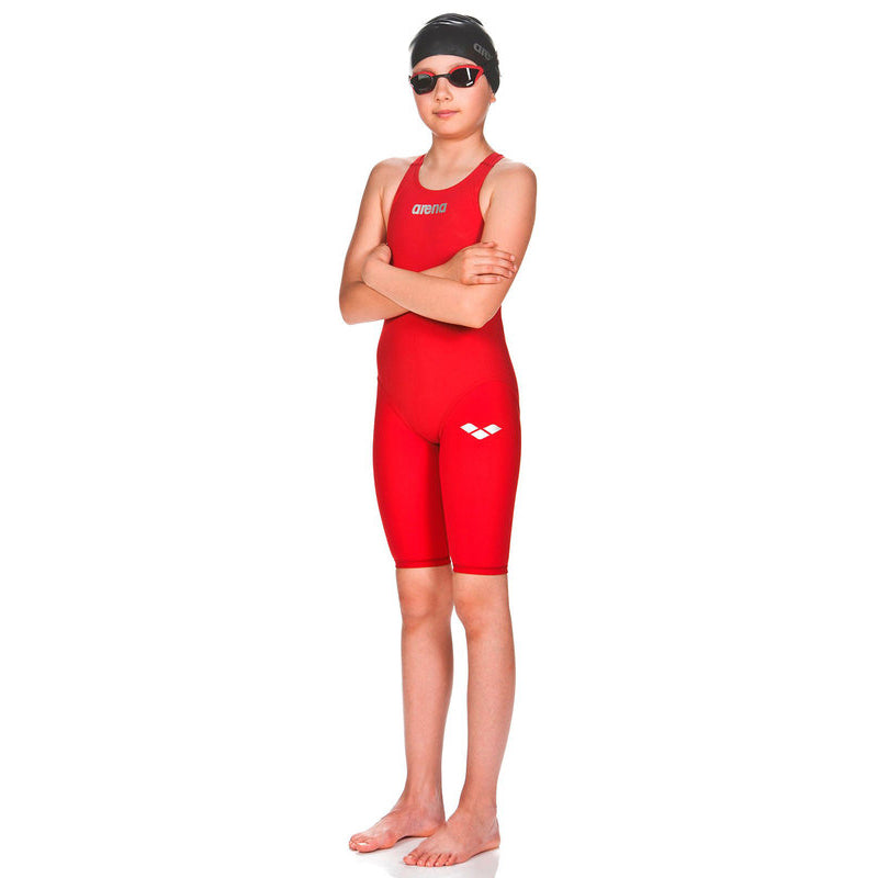 Arena - Girls Powerskin ST Junior Open Back Short Leg Suit - Red