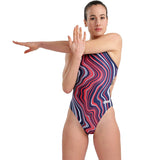 Arena - Marbled Challenge Back Ladies Swimsuit - Navy/Red/Multi
