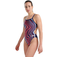 Arena - Marbled Challenge Back Ladies Swimsuit - Navy/Red/Multi