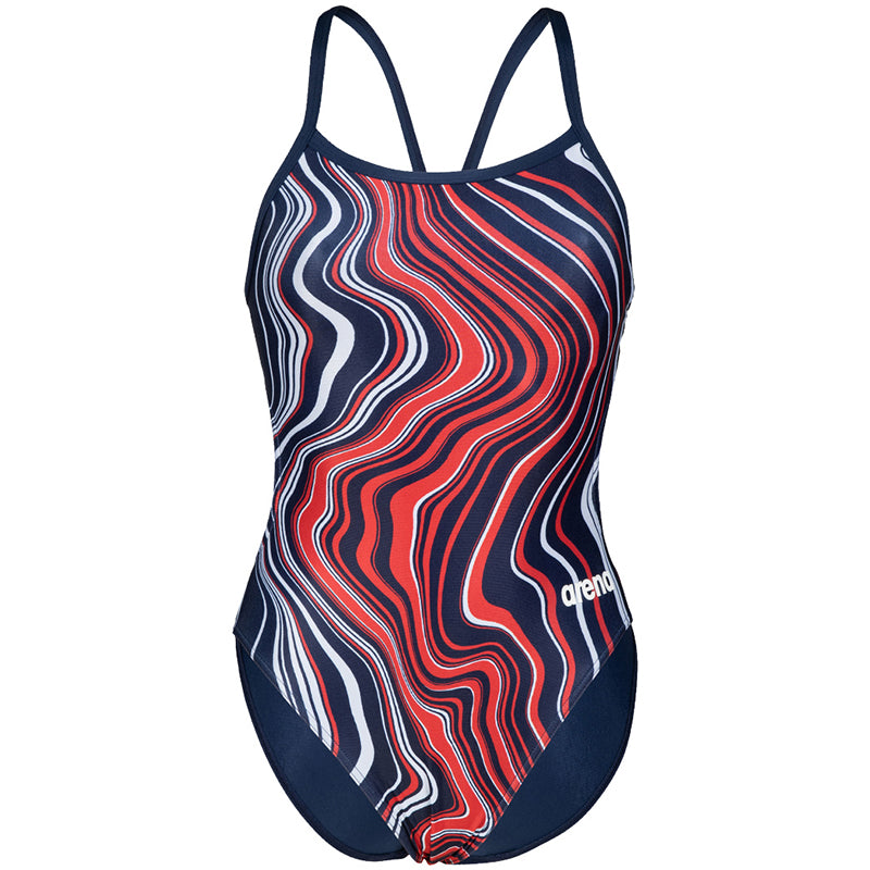Arena - Marbled Challenge Back Ladies Swimsuit - Navy/Red/Multi