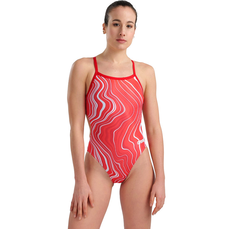 Arena - Marbled Challenge Back Ladies Swimsuit - Red/Multi