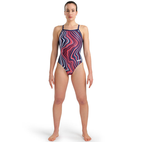 Arena - Marbled Lightdrop Back Ladies Swimsuit - Navy/Red/Multi