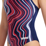 Arena - Marbled Lightdrop Back Ladies Swimsuit - Navy/Red/Multi