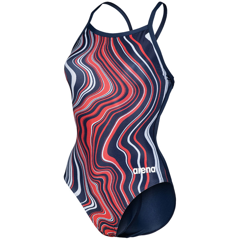 Arena - Marbled Lightdrop Back Ladies Swimsuit - Navy/Red/Multi