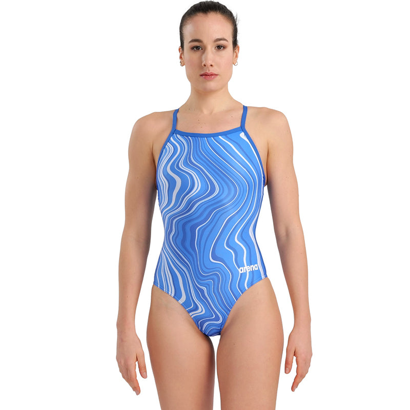 Arena - Marbled Lightdrop Back Ladies Swimsuit - Royal/Multi