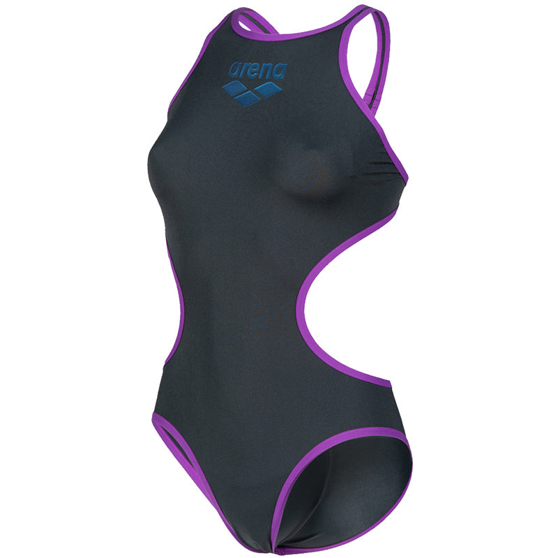 Arena - One BigLogo Sporty Back Ladies Swimsuit - Asphalt-Purple