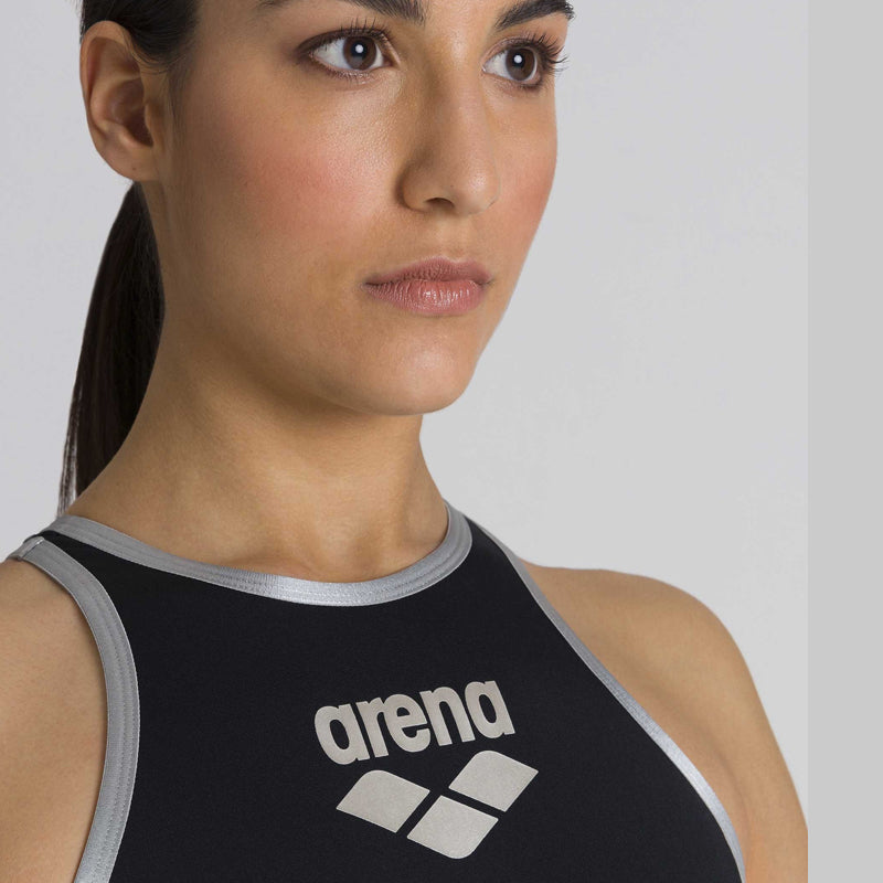 Arena - One BigLogo Sporty Back Ladies Swimsuit - Black/Silver
