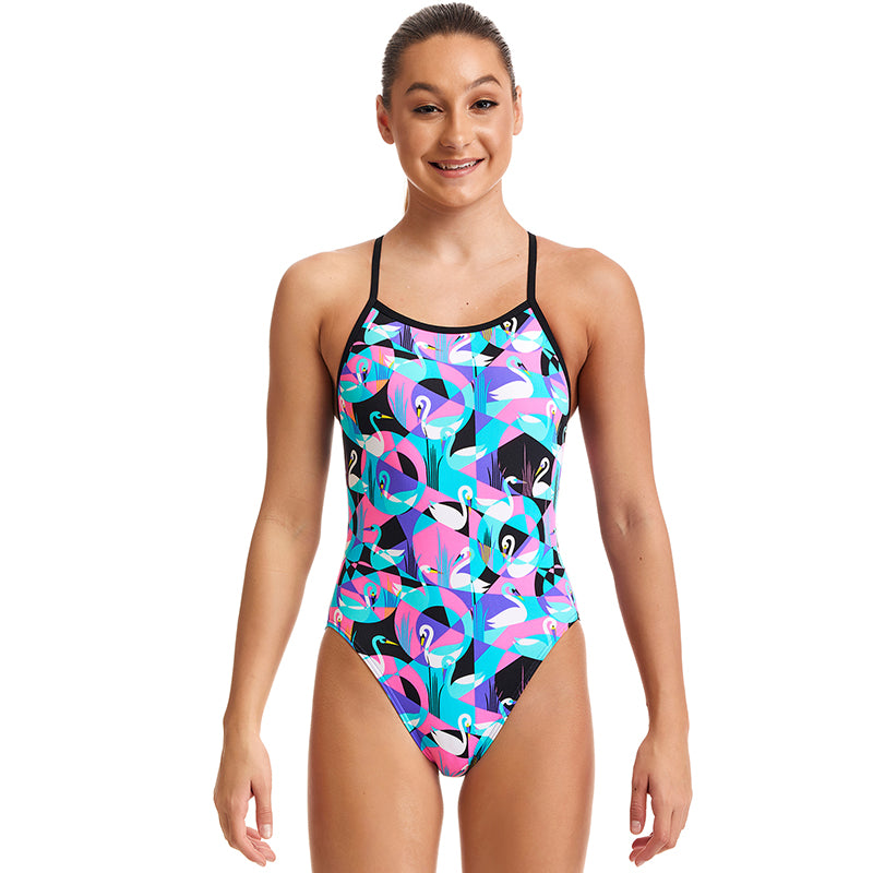 Funkita - Swan Around - Girls Eco Single Strap One Piece