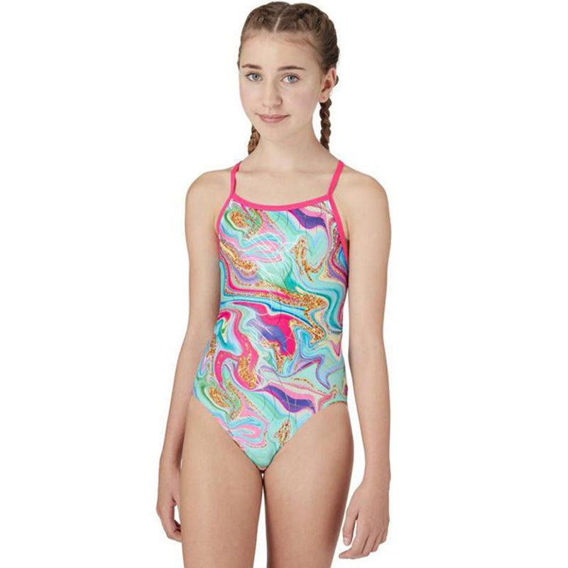 Maru - Donatella Ecotech Sparkle Fly Back Girls Swimsuit - Aqua/Multi