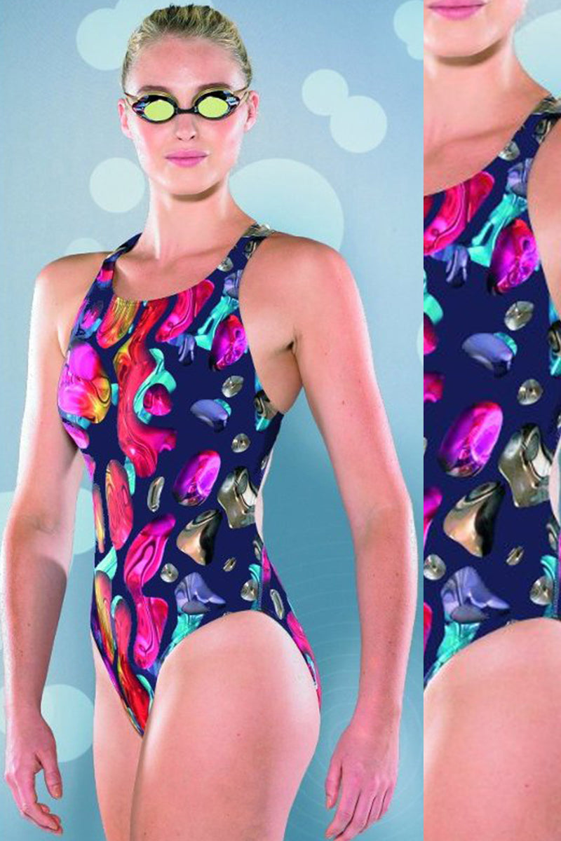 Maru - Evolve Tek Back Ladies Swimsuit - Navy/Multi - Aqua Swim Supplies