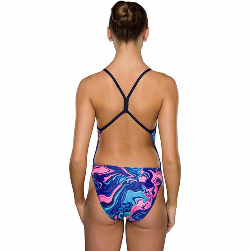 Maru - Galaxy Swirl Pacer Speed Back Ladies Swimsuit - Blue/Pink