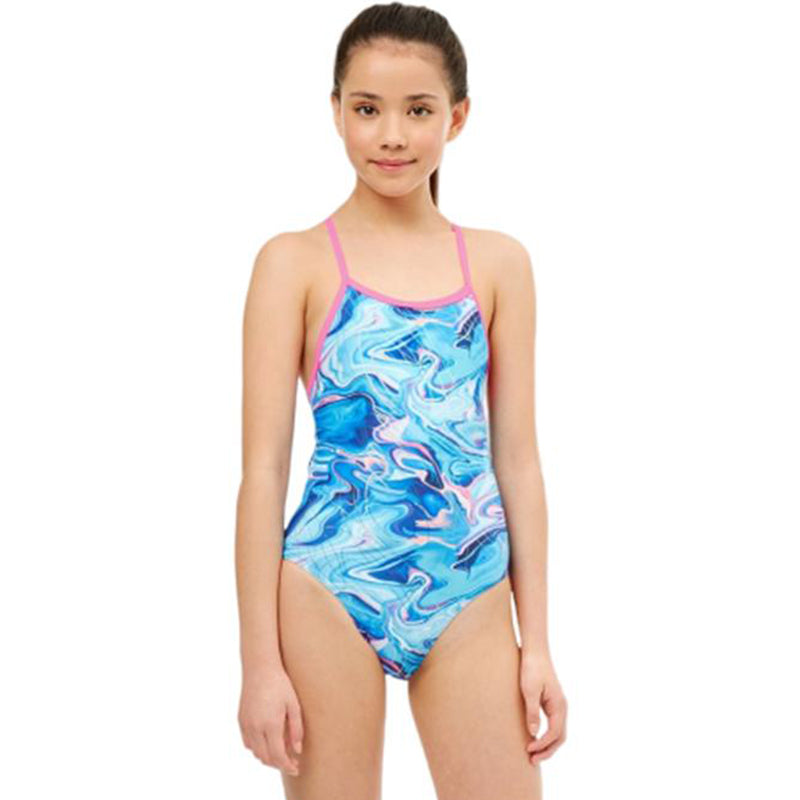 Maru - Marble Run Ecotech Sparkle Fly Back Girls Swimsuit - Blue/Pink