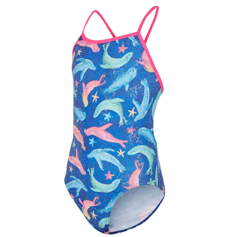 Maru - Sealed with a Kiss Ecotech Sparkle Fly Back Girls Swimsuit - Blue/Multi