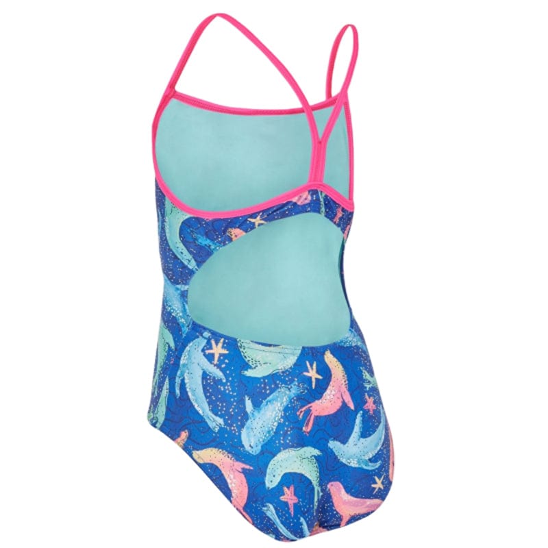 Maru - Sealed with a Kiss Ecotech Sparkle Fly Back Girls Swimsuit - Blue/Multi