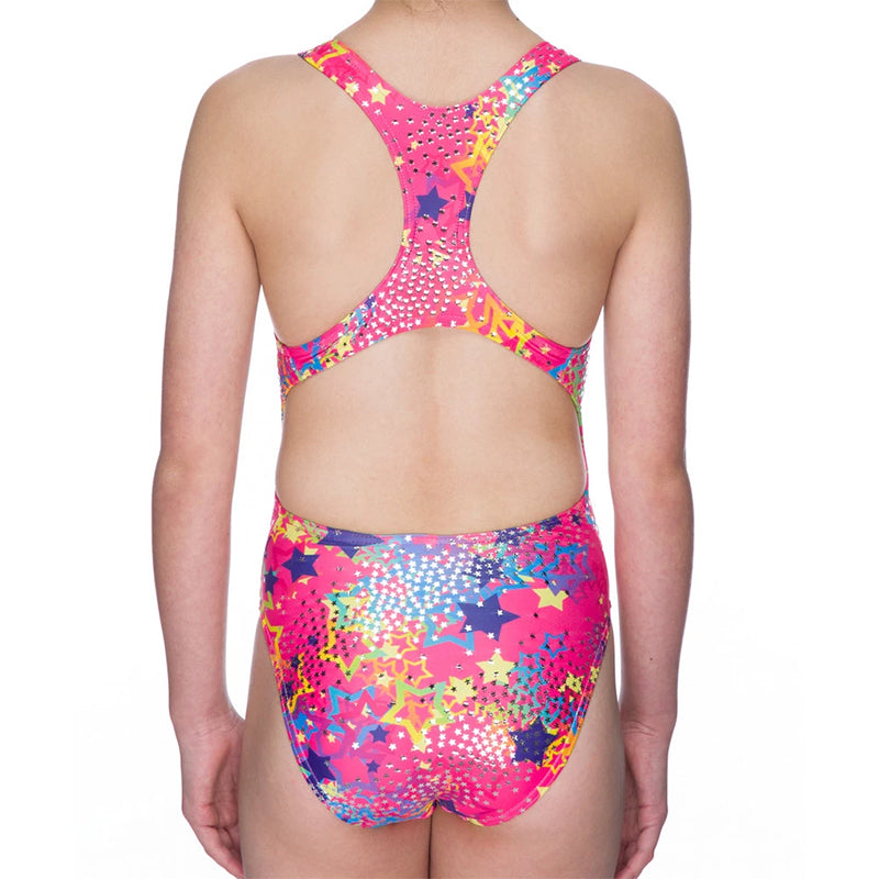 Maru - Wizzy Sparkle Rave Back Girls Swimsuit - Pink/Silver