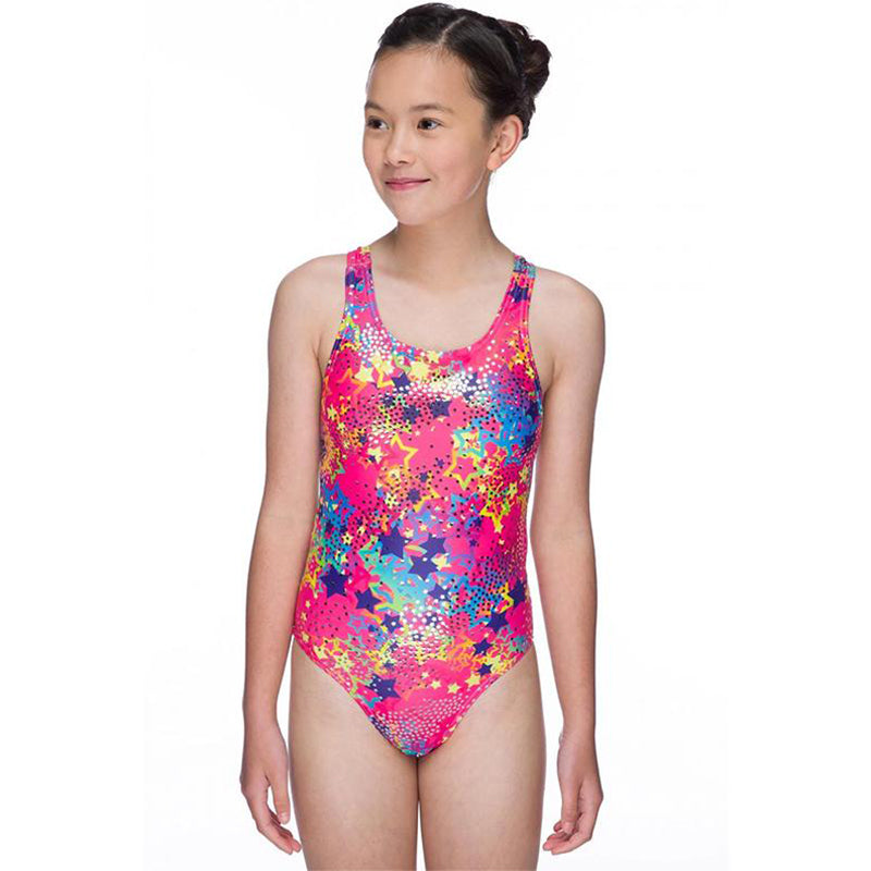 Maru - Wizzy Sparkle Rave Back Girls Swimsuit - Pink/Silver