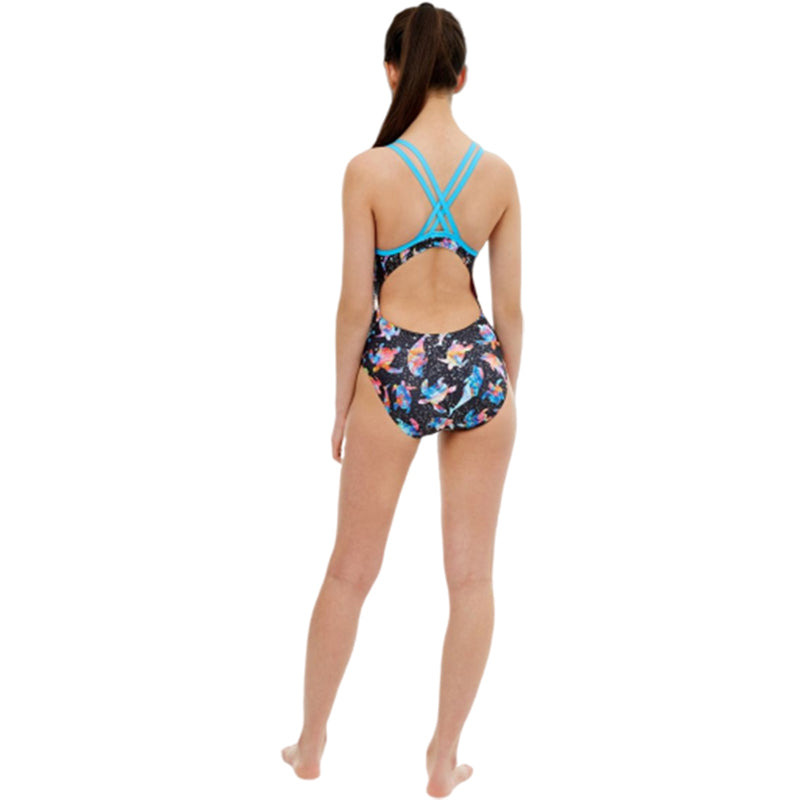 Maru - Turtle Bay Ecotech Sparkle Arrow Back Girls Swimsuit - Black/Multi