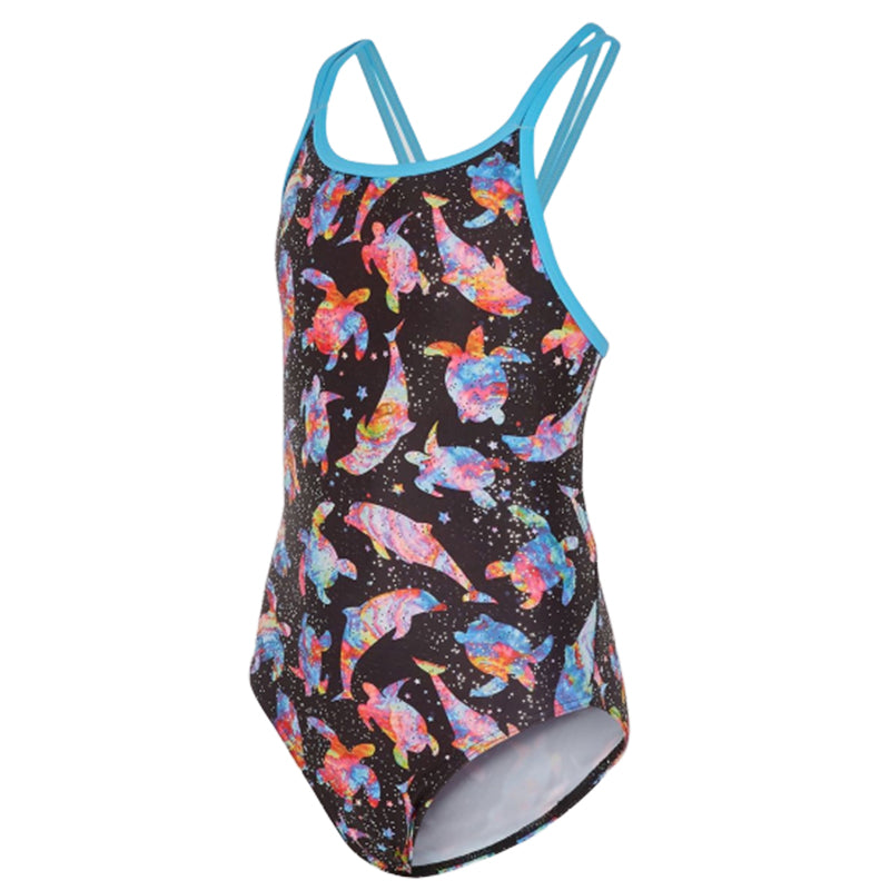 Maru - Turtle Bay Ecotech Sparkle Arrow Back Girls Swimsuit - Black/Multi