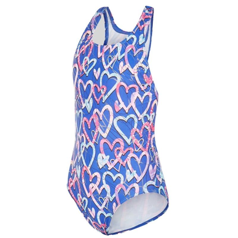 Maru - Valentine Ecotech Sparkle Rave Back Girls Swimsuit - Blue/Pink