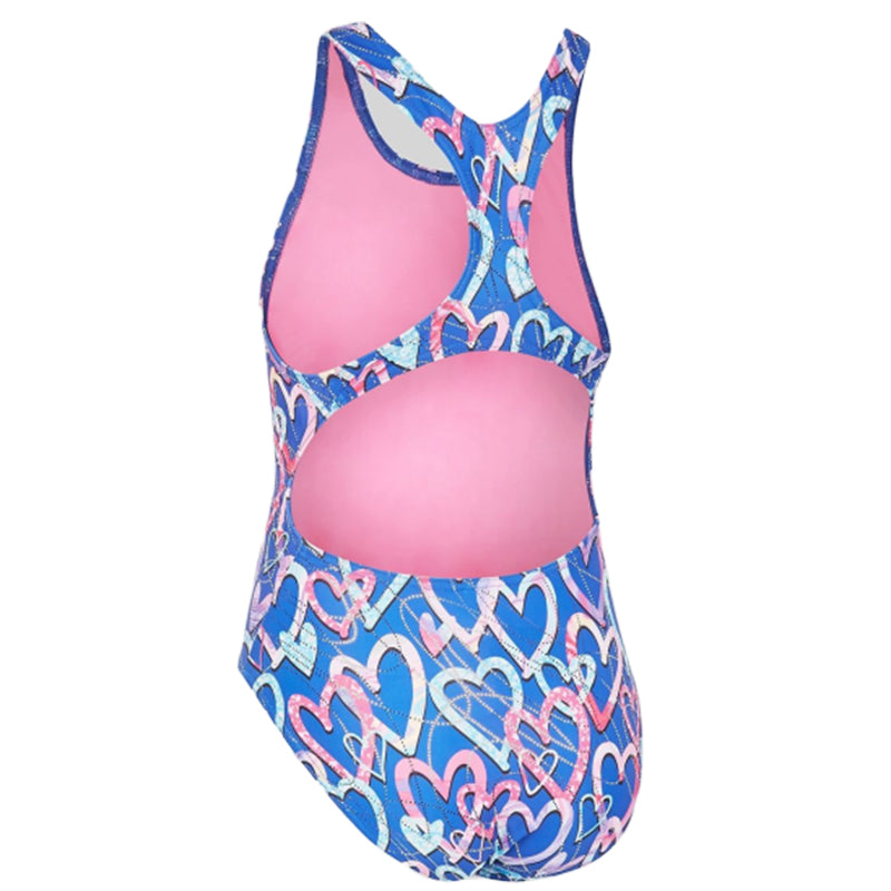 Maru - Valentine Ecotech Sparkle Rave Back Girls Swimsuit - Blue/Pink